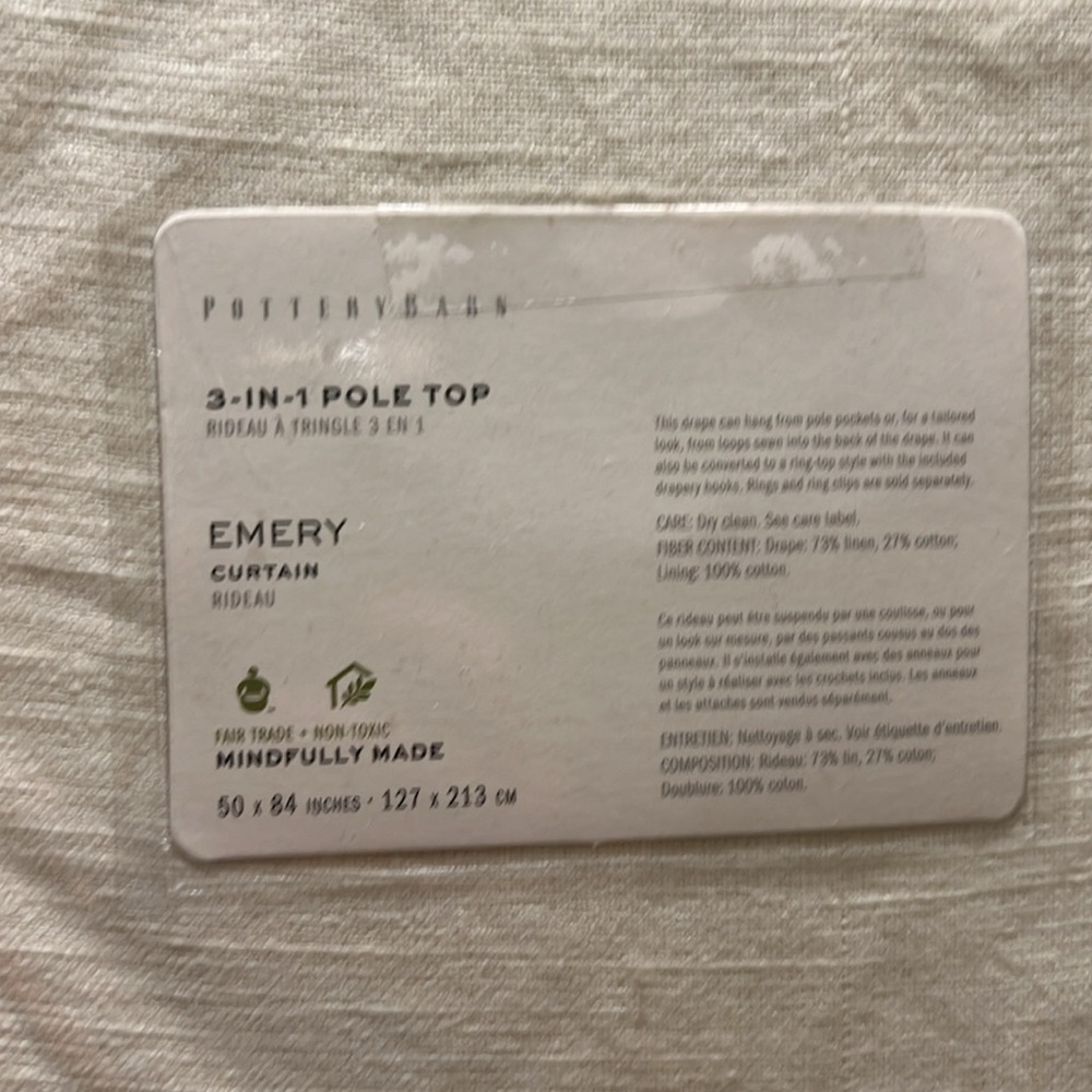 New - Set of 2 - Pottery Barn Emery Curtain - Ivory 50x84 inches - Picture 3 of 6